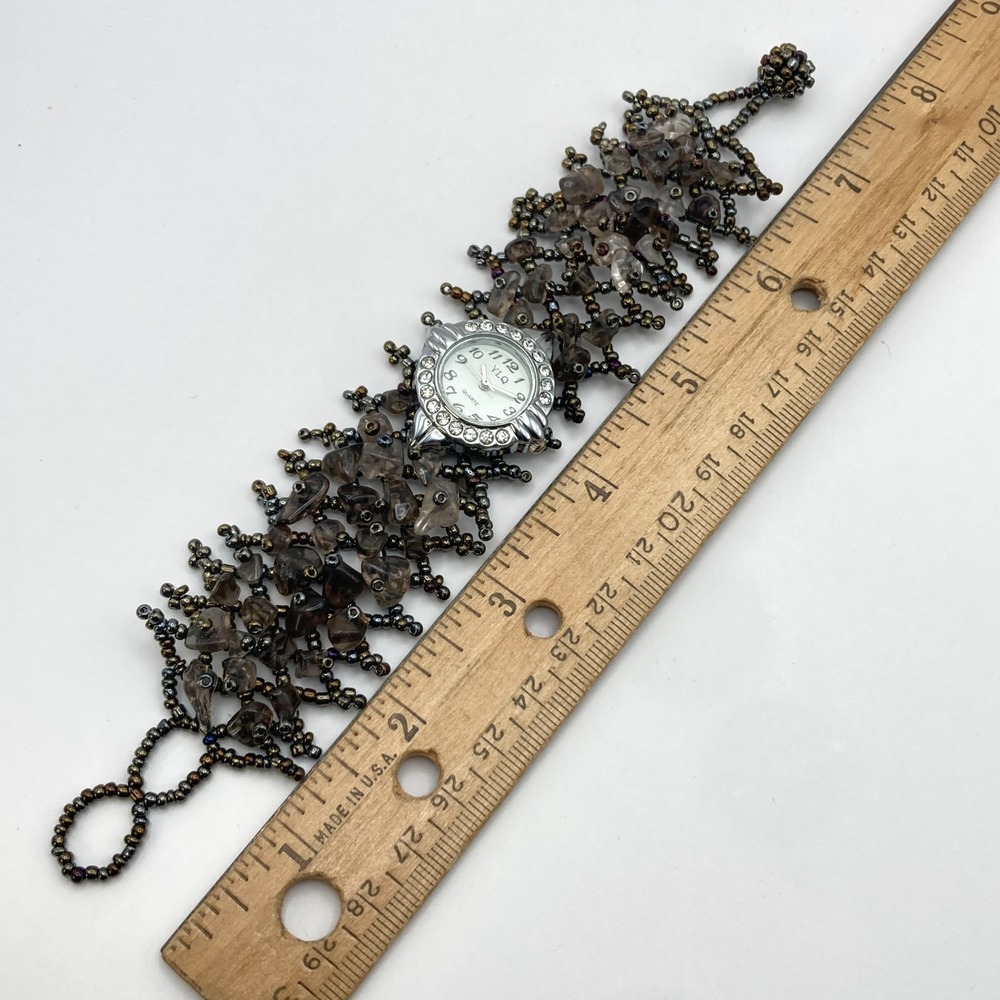 Artisan Womens Watch Beaded Gemstone Silver Tone Crystals New Battery 7.25" - Picture 15 of 16